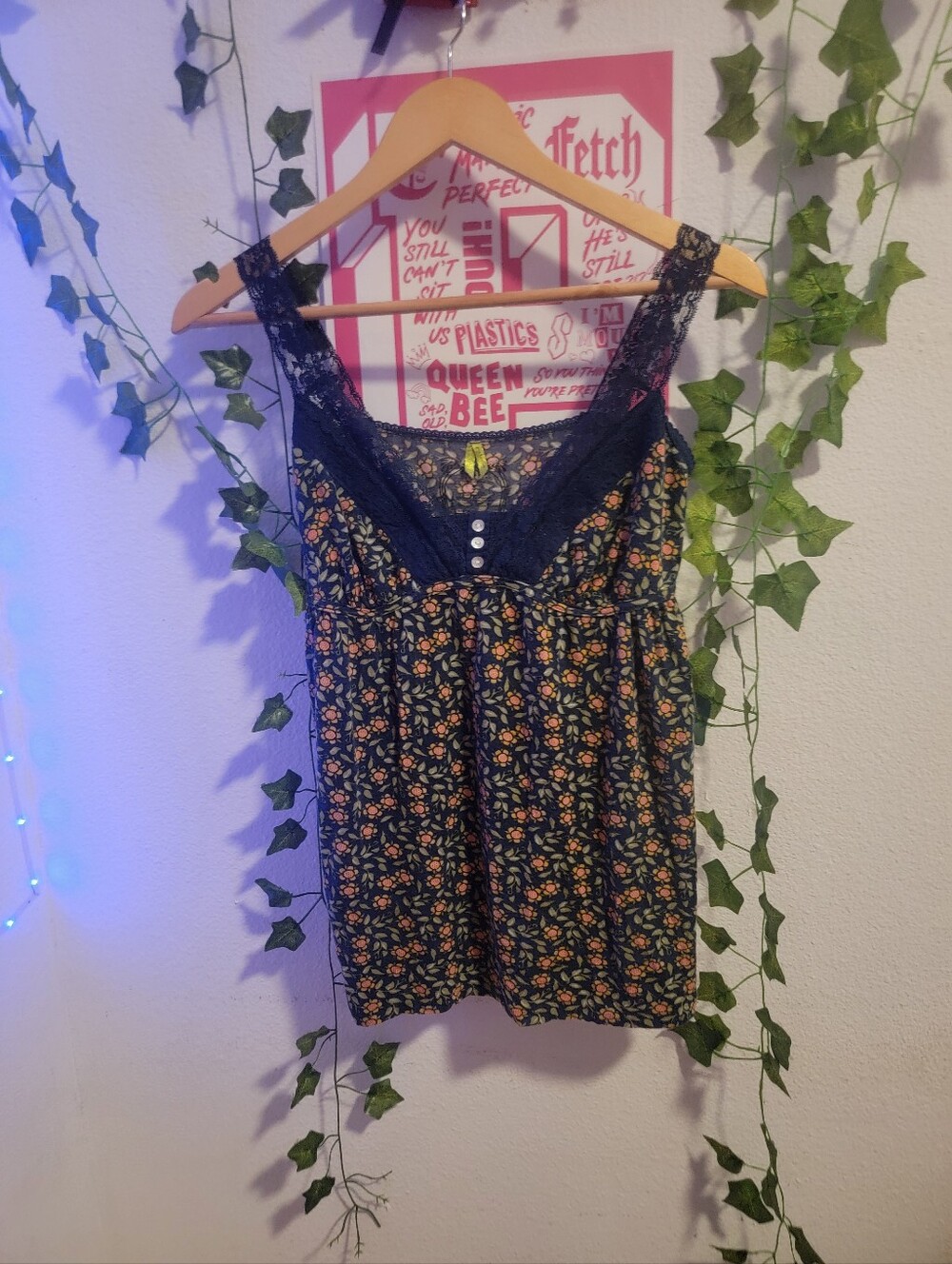 Y2k Babydoll Lace Trim Button Floral Top By Pinkerton Anthropologie Size Medium
